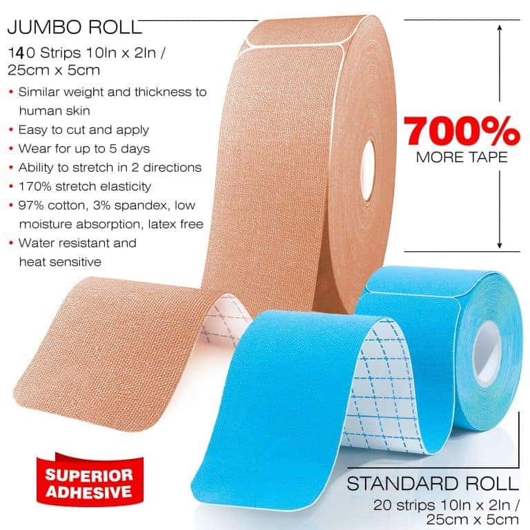 Kinesiology Tape Precut Jumbo Roll, 140 Precut Strips, 10″L x 2 ″W